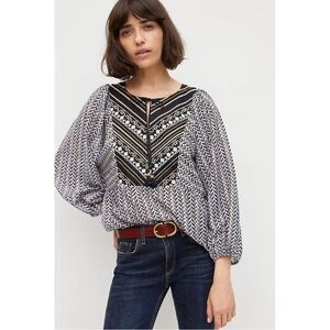 Anthropologie Daeira Embroidered Peasant Blouse by Varq